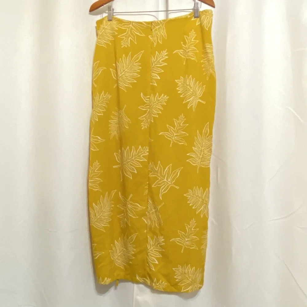 Hawaii's Finest Womens XL Front Slit Long Skirt Gold Hawaiian Fern Lauwae Casual